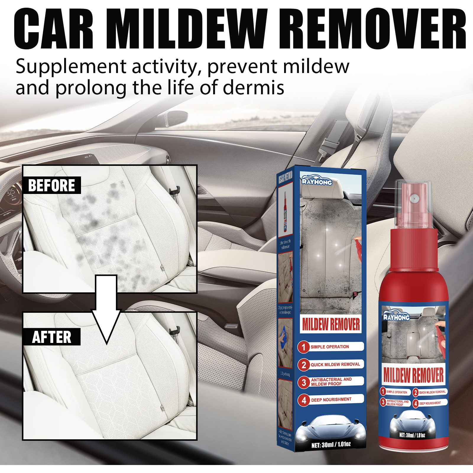 Leather Cleaner Interior - Car Mildew Remover Spray Multi-Functional Stain